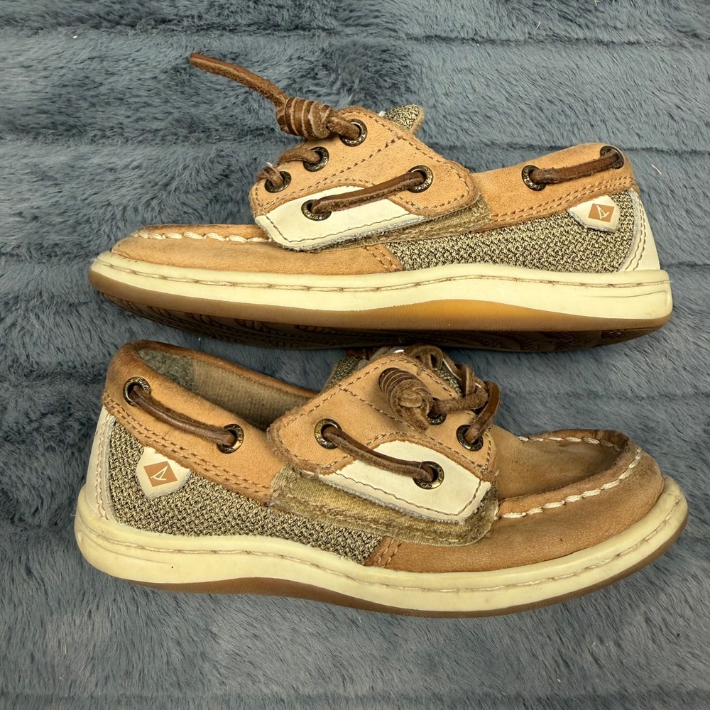 Sperry Kids Tan Leather Mesh Boat Shoes Loafers CG56153 Size 9M